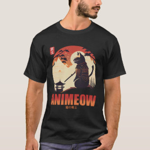 T-shirt Style Japonais Traditionnel Cool avec Chat Samoura