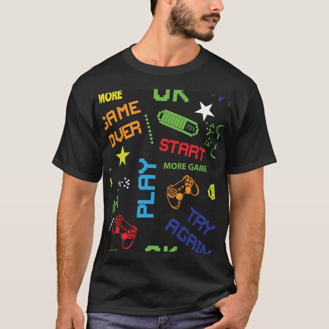 T-shirt Style Jeu Pixel : Abstrait sans couture. (Devant)
