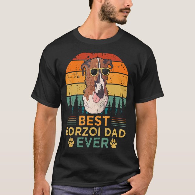 T-shirt Style Mens Retro Meilleur Borzoi Papa Jamais Fête  (Devant)