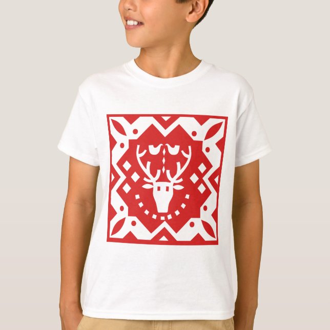 T-shirt Style nordique Noël Reindeer Rouge (Devant)