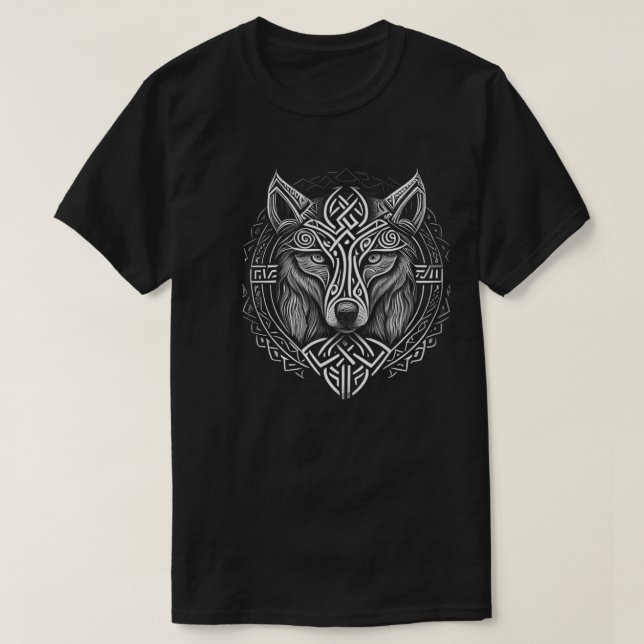 T-shirt Style Norse Viking Wolf Tattoo Animal sauvage (V. (Design devant)