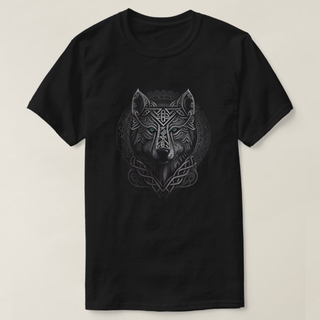 T-shirt Style Norse Viking Wolf Tattoo Animaux sauvages V9 (Design devant)