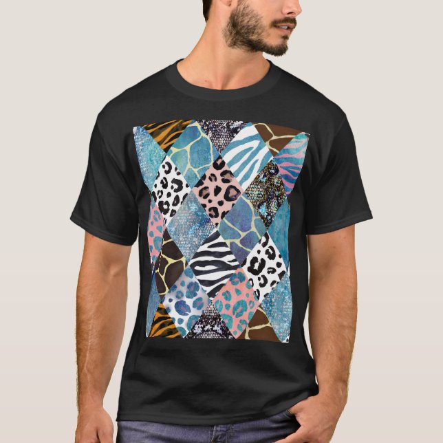 T-shirt Style Patchwork, motif de collage aquarelle. (Devant)