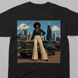 T-shirt Style Rétro Femme Noire Vintage 70s Chicago Soul