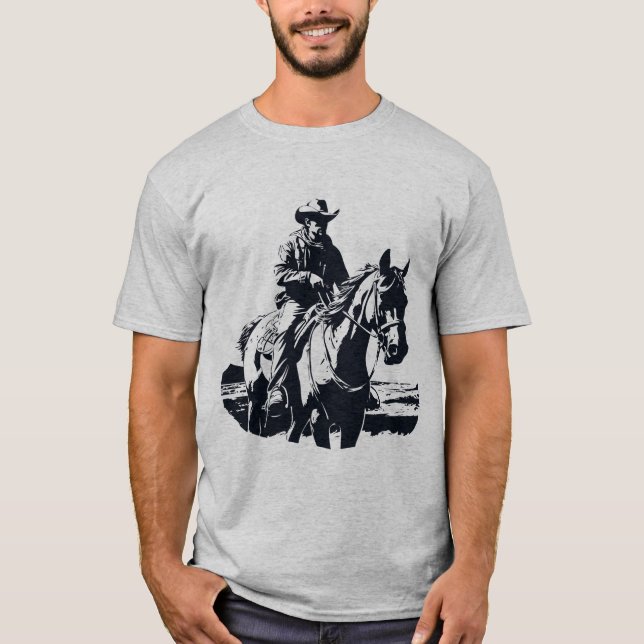 T-shirt Style Rétro Homme Cowboy sur cheval équitation (Devant)