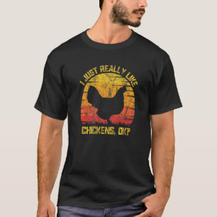 T-shirt Style Rétro J'aime Vraiment Les Poules Ok Vintage