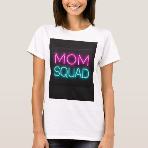 T-shirt Style rétro ‘Mom Squad’ néon rose et turquoise