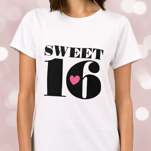 T-shirt Style Retro Typographie Sweet sixteen noir rose (Créateur téléchargé)