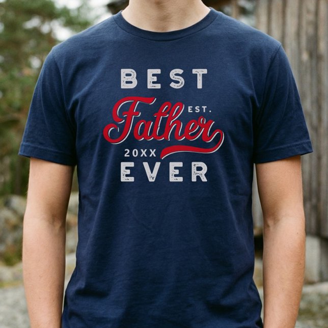 T-shirt Style Sport Rouge & Emblème Marine Meilleur Père J (Sporty Best Father Ever Father’s Day Gift Keepsake T-Shirt)