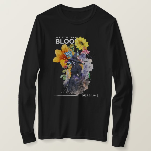 T-shirt Style Streetwear Imaginaire Wich et floral Noir (Design devant)