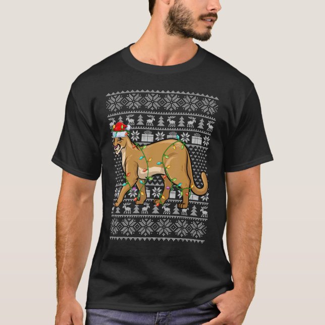 T-shirt Style sucré moche Noël éclaire Père Noël Cougar Ch (Devant)
