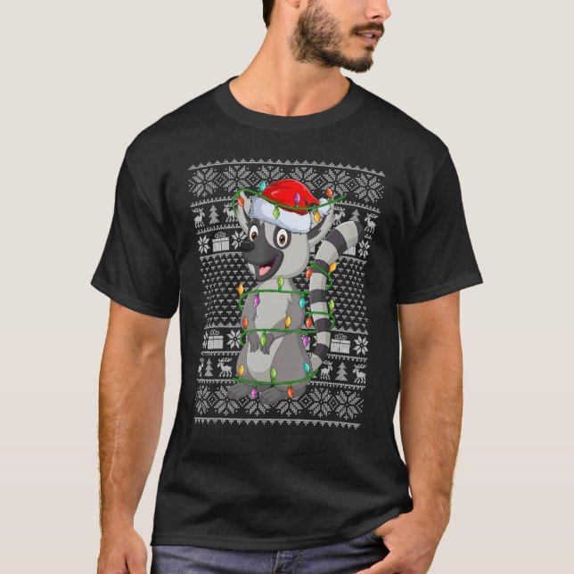 T-shirt Style sucré moche Xmas Lumières Père Noël Lemur Ch (Devant)