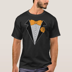 T-shirt Style Tuxedo Noir avec Orange Bowtie & Rose