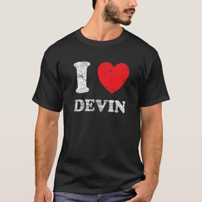 T-shirt Style Usé Grunge en Détresse J'Aime Devin (Devant)