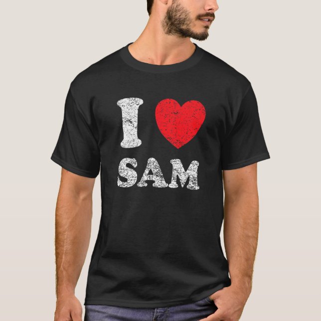 T-shirt Style Usé Grunge en Détresse J'Aime Sam (Devant)