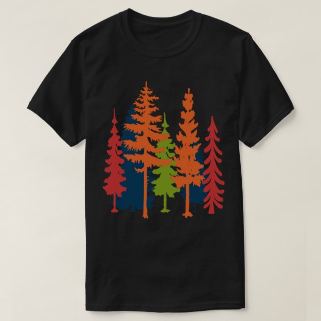 T-shirt Style Vintage moderne Conifer Trees Silhouettes (Design devant)