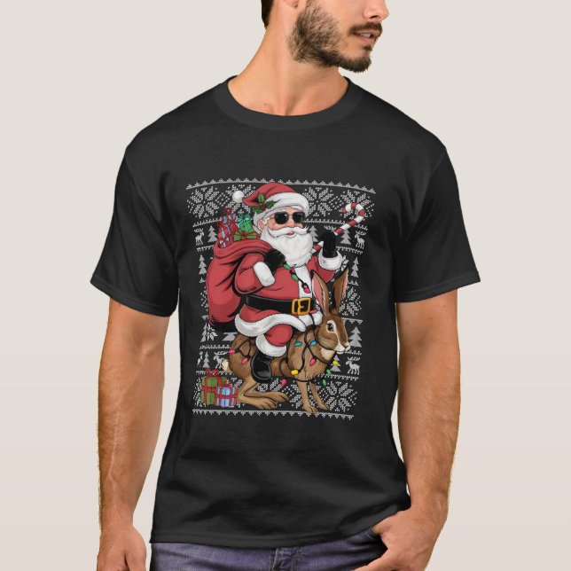 T-shirt Style Xmas moche Père Noël équitation Iguana Noël (Devant)