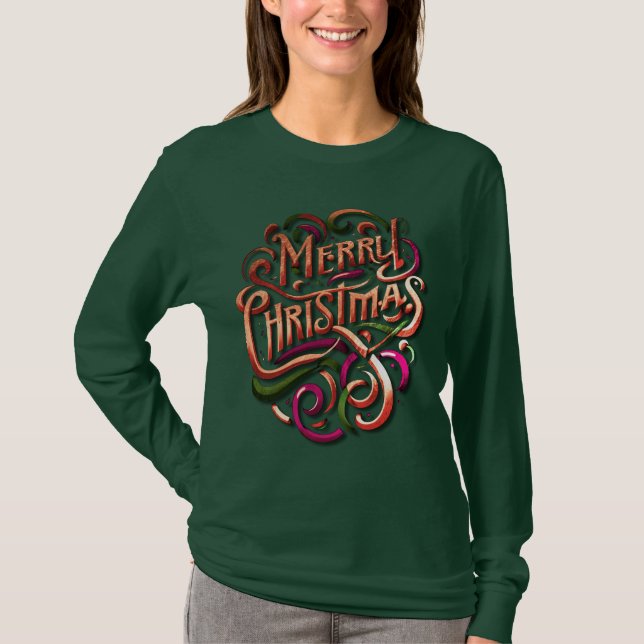 T-shirt Stylisé Joyeux Noël rose vert (Devant)