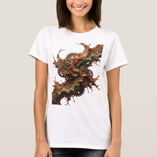 T-shirt Stylish Argent ENGRENAGES ET VAGUES CHOCOLAT (Devant)