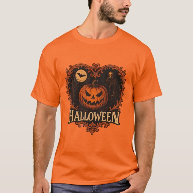 T-shirt Stylish Gothic Pumpkin Halloween Men’s Graphic T-S (Devant)