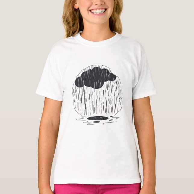 T-shirt Stylized Rain Cloud with Falling Rain and Puddle (Devant)
