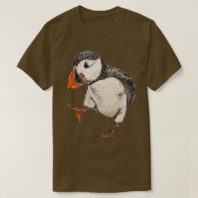 T-shirt Stylo Abstrait et Puffin aquarelle (Design devant)