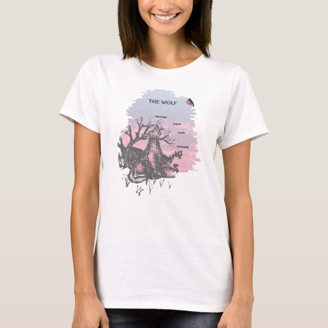 T-shirt Stylo et Loup d'encre, lettres d'esquisse de ligne (Devant)