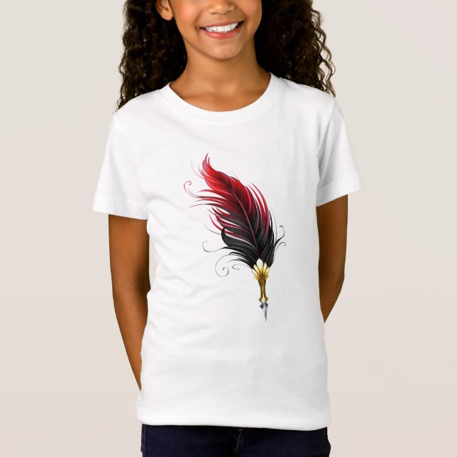 T-Shirt Stylo rouge en plumes avec nib or (Devant)