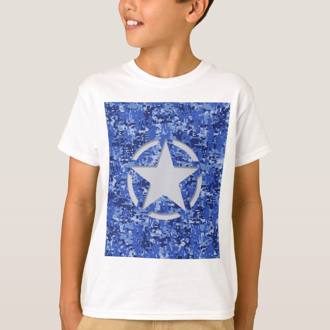 T-shirt Stylo Star Retro Camouflage bleu marine (Devant)