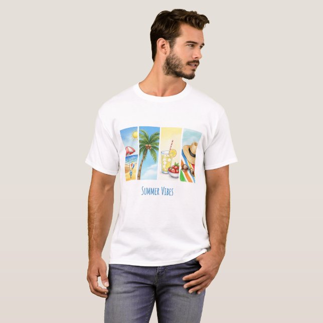 T-Shirt Sublimation Vibe Été | Scène de Plage Rétr (Devant entier)