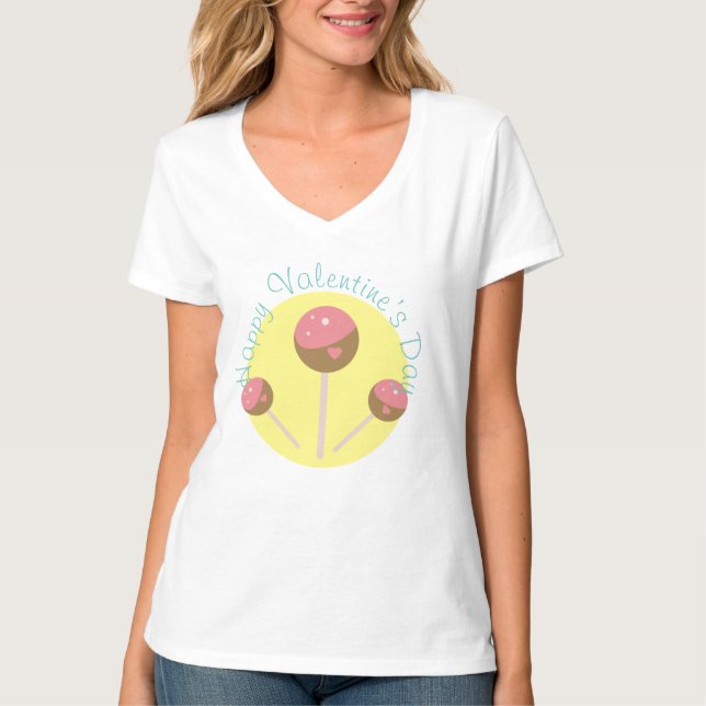 T-shirt Sucettes de gâteau de la Saint-Valentin Rose   (Devant)