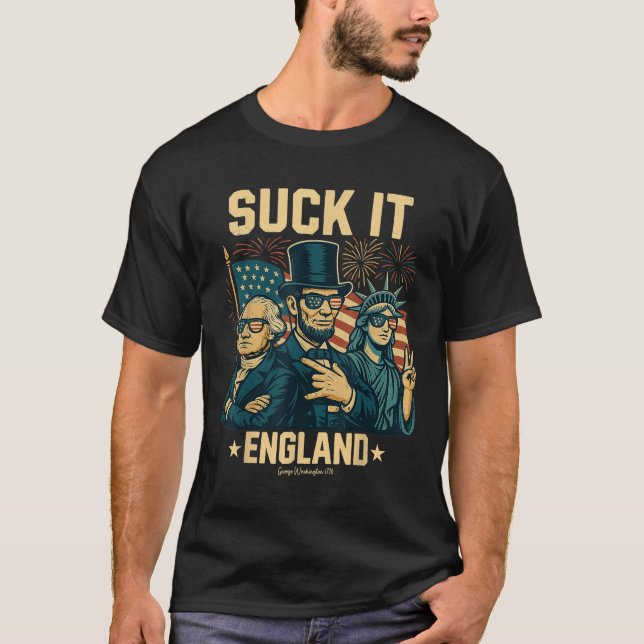 T-shirt Suck It England Funny George Washington 1776 États (Devant)