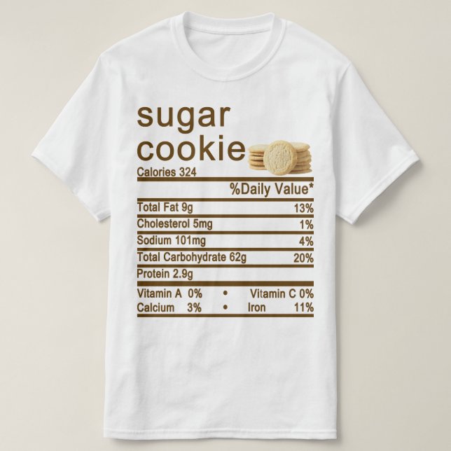 T-shirt sucre cookie Nutrition Fiches étiquette (Design devant)