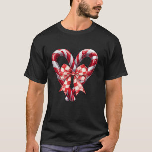 T-shirt Sucre de canne Coeur Coquette Bow Noël Fille Femme