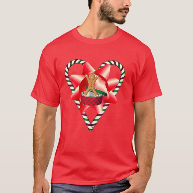 T-shirt Sucre de canne de Noël Coeur pain d'épices Homme (Devant)