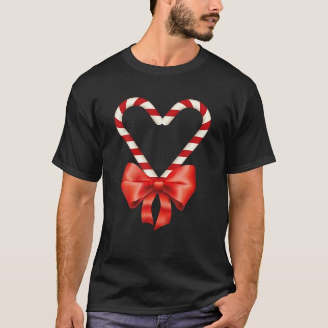T-shirt Sucre de canne De Noël Coeur Pour Enfants Hommes F (Devant)