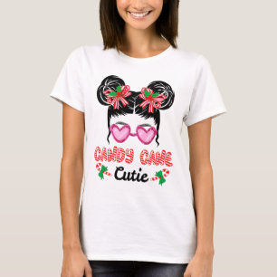 T-shirt Sucre de canne de Noël Cutie Messy Bun Girls Kids 
