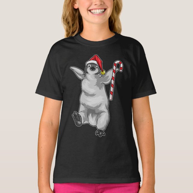 T-shirt Sucre de canne de Noël de pingouin (Devant)