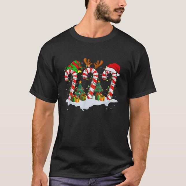 T-shirt Sucre de canne de Noël Père Noël USA Drapeau Noël  (Devant)