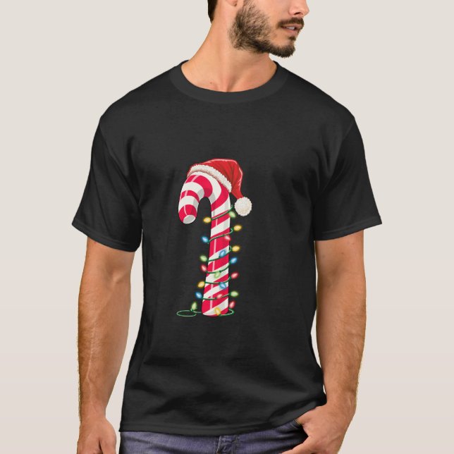 T-shirt Sucre de canne de Noël Santa Hat Noël Lumière Enfa (Devant)