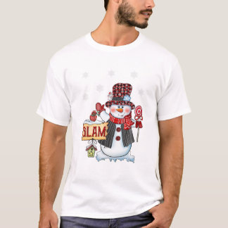 T-shirt Sucre de canne de Noël Snowman Rouge