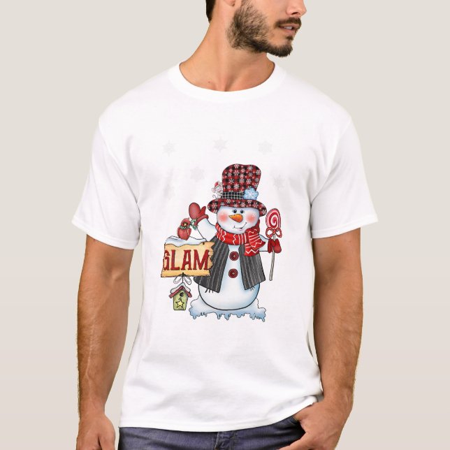 T-shirt Sucre de canne de Noël Snowman Rouge (Devant)