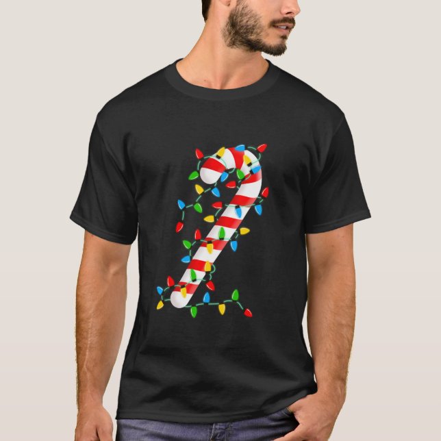 T-shirt Sucre de canne Joyeux et lumineux Noël Lumières Bo (Devant)