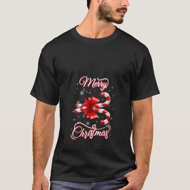 T-shirt Sucre de canne pour femmes Joyeux Noël Rouge et bl (Devant)