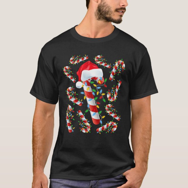 T-shirt Sucre de canne Rouge Et Blanc Noël Drôle Noël Lumi (Devant)