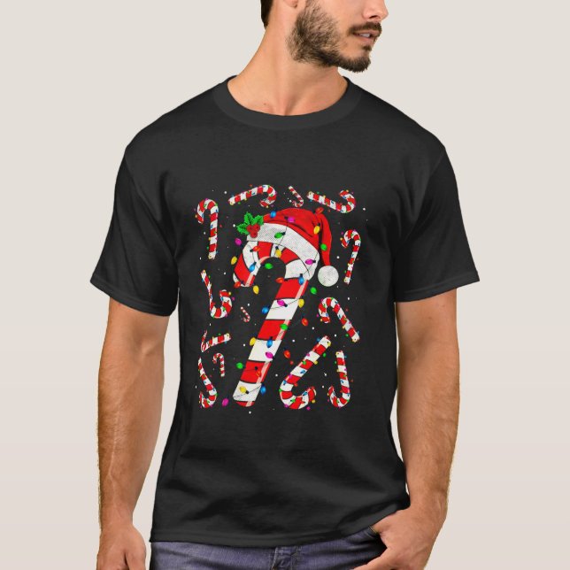 T-shirt Sucre de canne rouge et blanc Père Noël Ligh Noël (Devant)