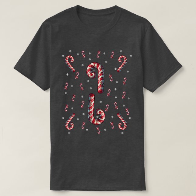 T-shirt Sucre de canne Rouge Et Blanc Père Noël Noël Jeu D (Design devant)