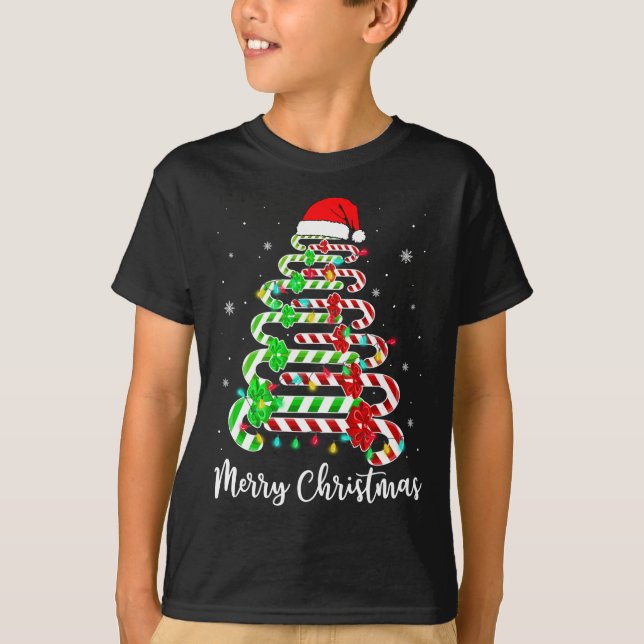 T-shirt Sucre de canne Santa Hat Funny Noël Arbre Joyeux N (Devant)