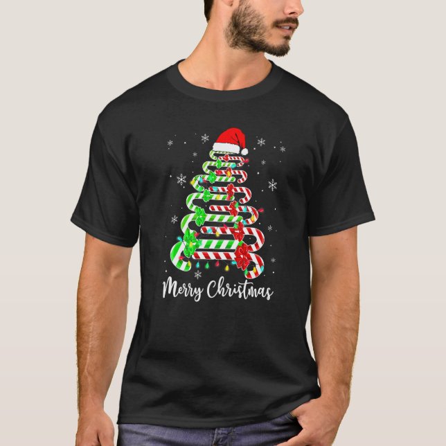T-shirt Sucre de canne Santa Hat Funny Noël Arbre Joyeux N (Devant)