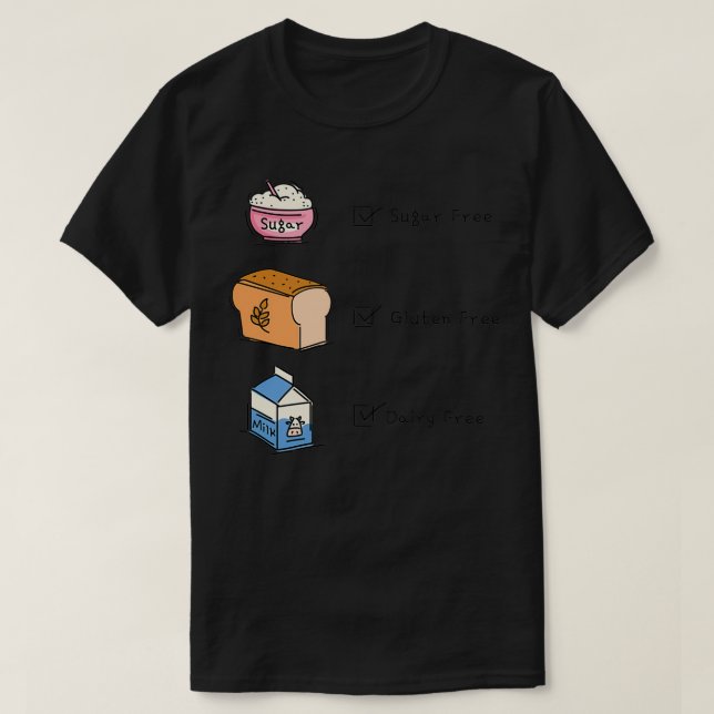 T-shirt Sucre sans gluten Libre Lait Gratuit (Design devant)